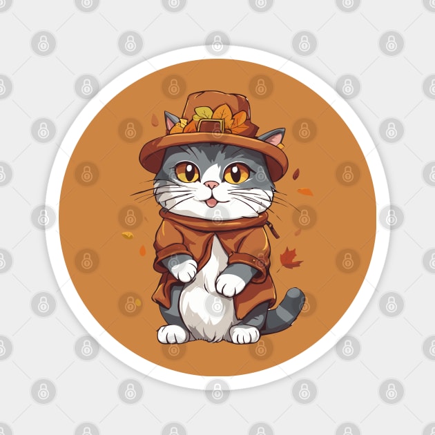 Thanksgiving Cat Pilgrim Magnet by Ray Crimson